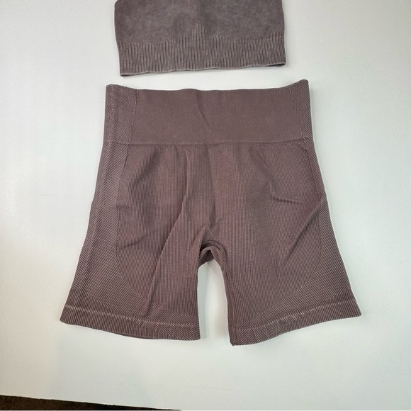 Joylab SET mocha brown ribbed Shorts and sports Bra - Picture 4 of 11
